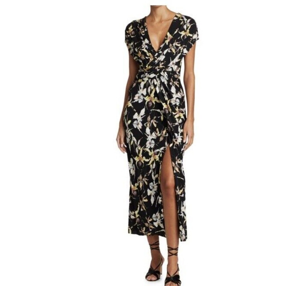 Jason Wu Midi Dress Size 8 Wild Orchid Jersey Cross Over Rouching Black …​​